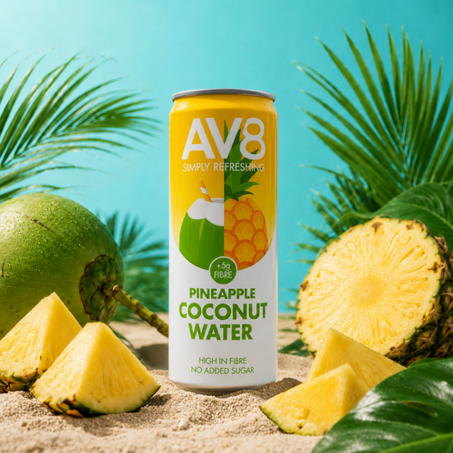 AV8 Ananas Kokoswasser 330ml Dose – tropisches Kokoswasser, High in Fibre, Ballaststoffreich, kein Zuckerzusatz