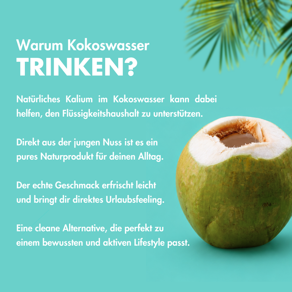 Frische Kokosnuss – warum Kokoswasser? AV8 Pures Kokoswasser liefert natürliche Hydration, ist isotonisch und kalorienarm