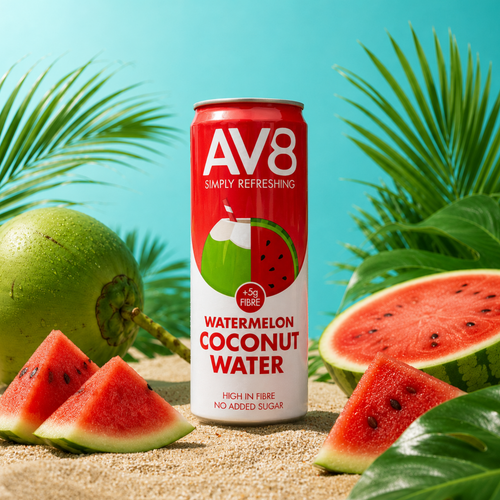 AV8 Wassermelone Kokoswasser 330ml Dose – fruchtiges Kokoswasser, High in Fibre, Ballaststoffreich, kein Zuckerzusatz